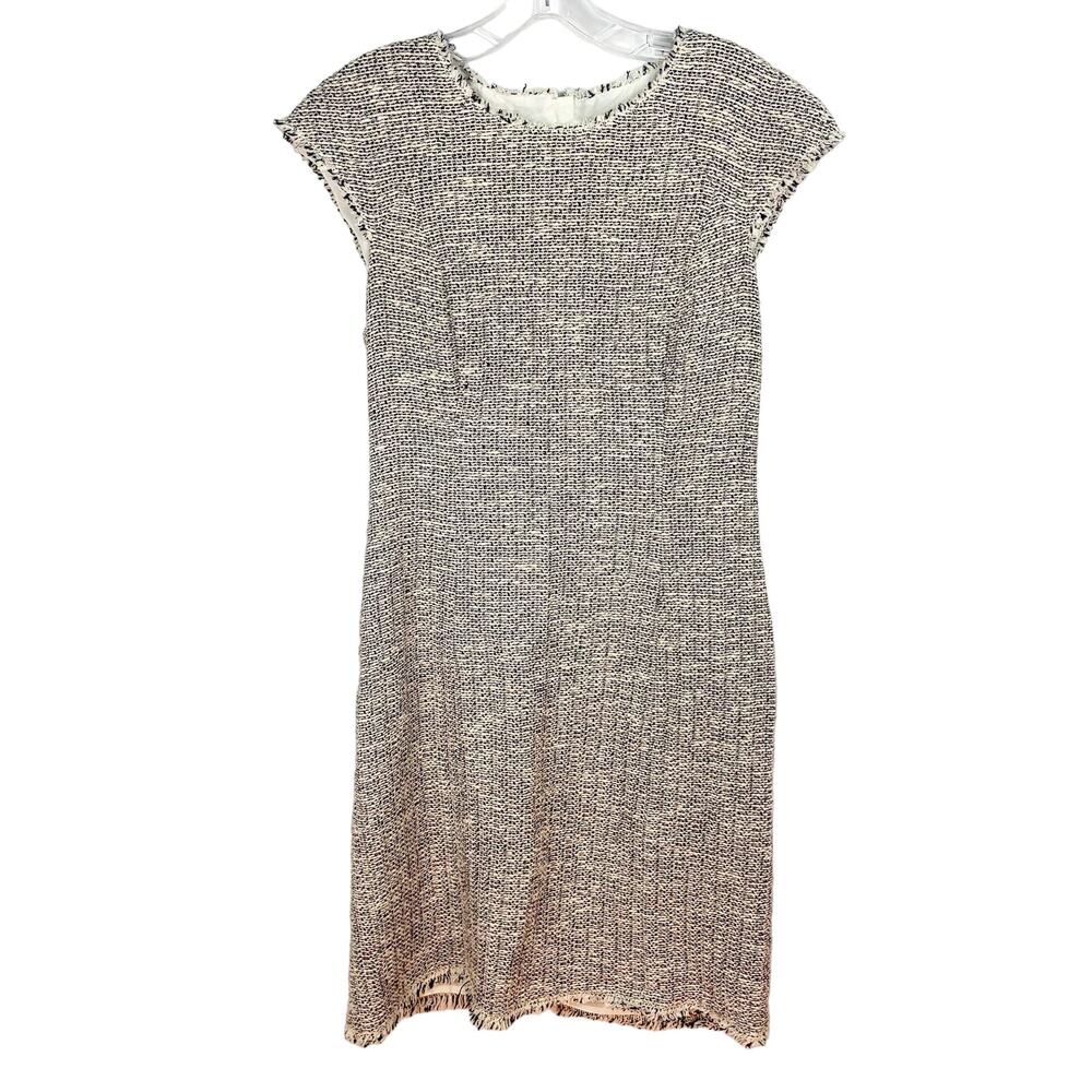 Rebecca Taylor Tweed Dress Womens 10 Ivory Pink Black Confetti Structured Sheath